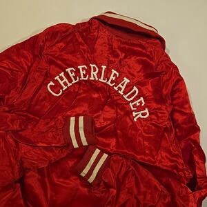 VTG Don Alleson Athletic M Jacket Red Satin Cheerleader Lined Rib Trim USA 1970s
